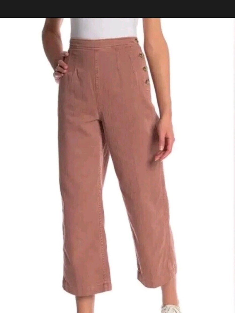 High-Waist Free People Pants in Dusty Rose. Wide Leg.